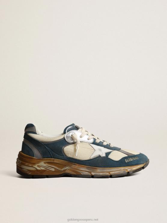 FDVPX636 Golden Goose hombres dad-star de ante azul petróleo con estrella de piel blanca