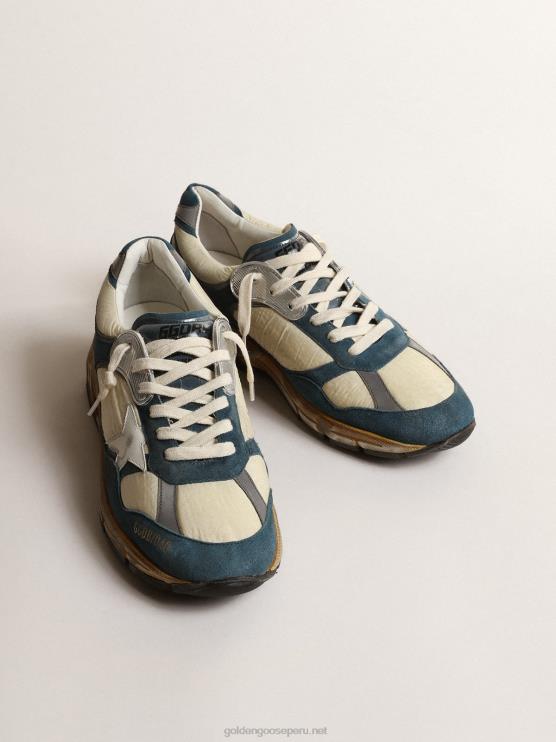 FDVPX636 Golden Goose hombres dad-star de ante azul petróleo con estrella de piel blanca