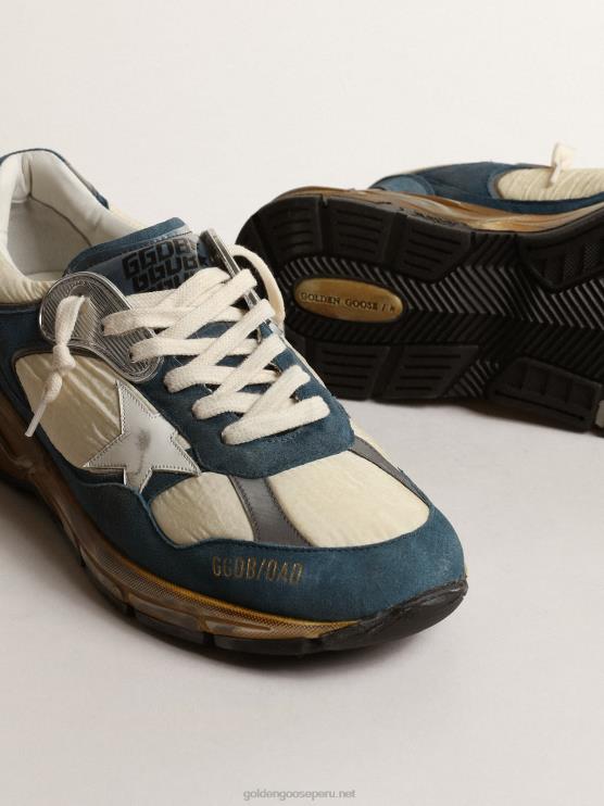 FDVPX636 Golden Goose hombres dad-star de ante azul petróleo con estrella de piel blanca