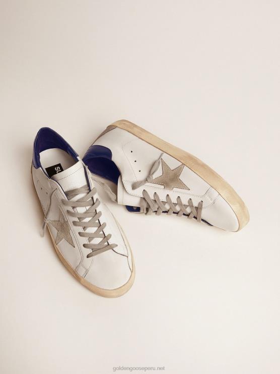 FDVPX502 Golden Goose hombres zapatillas super-star con estrella de ante y refuerzo azul en el talón