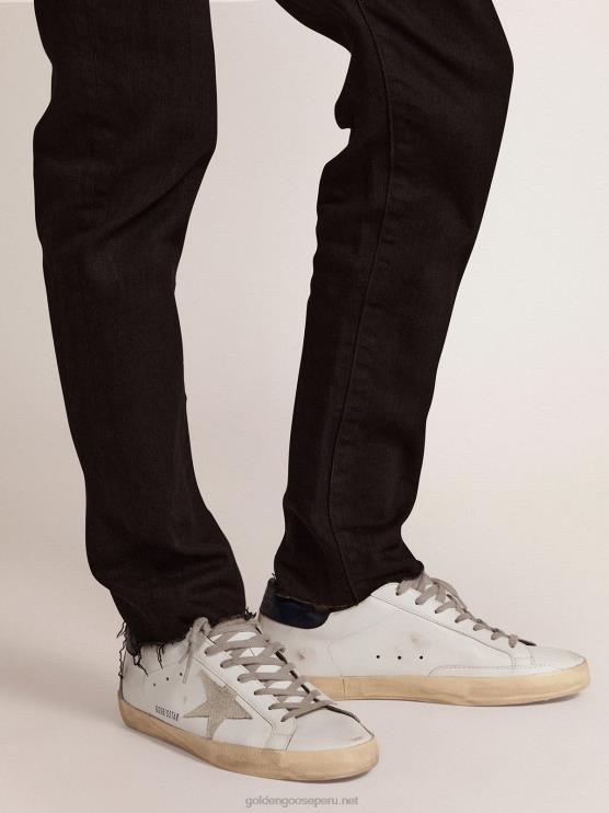 FDVPX502 Golden Goose hombres zapatillas super-star con estrella de ante y refuerzo azul en el talón