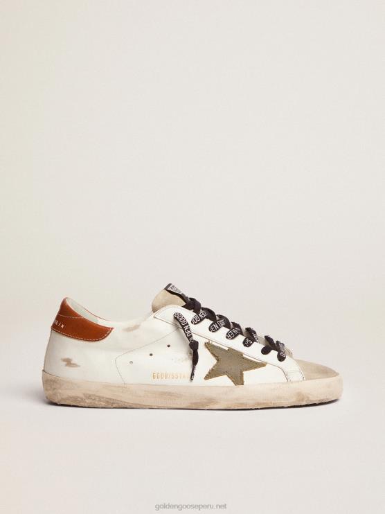 FDVPX507 Golden Goose hombres zapatillas super-star ltd con estrella de lona verde oliva y refuerzo de cuero color canela en el talón