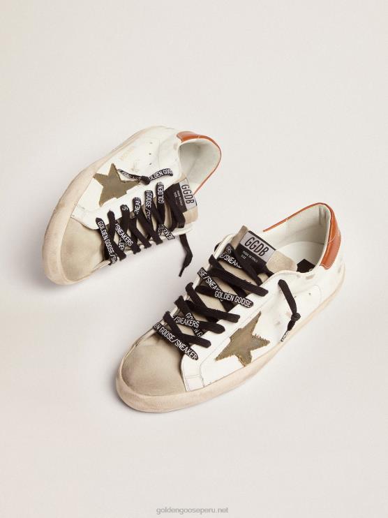 FDVPX507 Golden Goose hombres zapatillas super-star ltd con estrella de lona verde oliva y refuerzo de cuero color canela en el talón