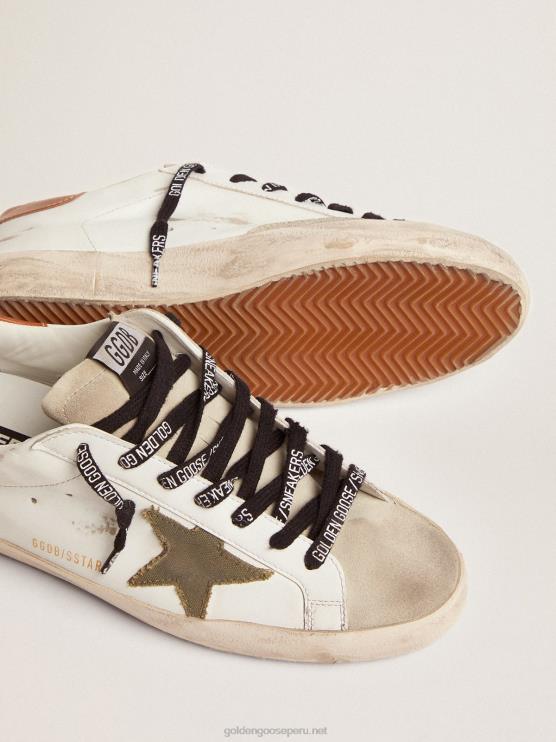 FDVPX507 Golden Goose hombres zapatillas super-star ltd con estrella de lona verde oliva y refuerzo de cuero color canela en el talón