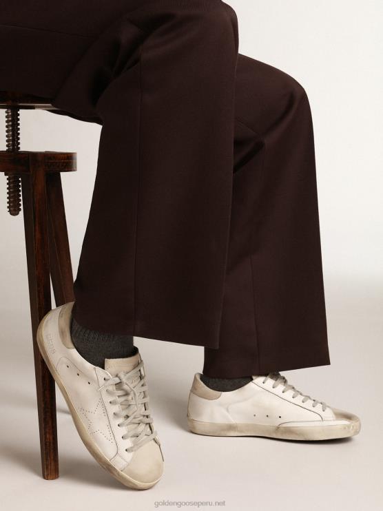 FDVPX512 Golden Goose hombres zapatillas super-star con estrella perforada y refuerzo del talón de nobuk gris hielo