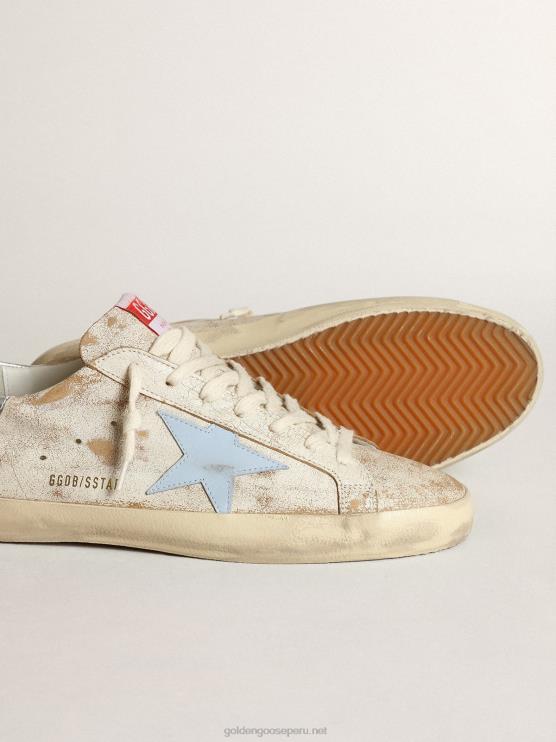 FDVPX522 Golden Goose hombres zapatillas super-star con estrella de piel azul claro ahumado y refuerzo del talón de piel plateada metalizada
