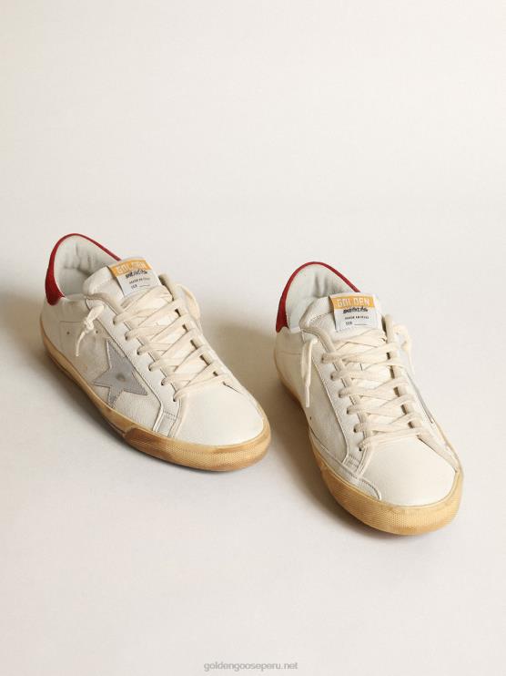 FDVPX531 Golden Goose hombres zapatillas super-star con estrella de piel plateada metalizada y refuerzo del talón de ante rojo