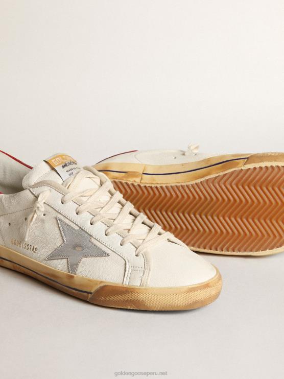 FDVPX531 Golden Goose hombres zapatillas super-star con estrella de piel plateada metalizada y refuerzo del talón de ante rojo
