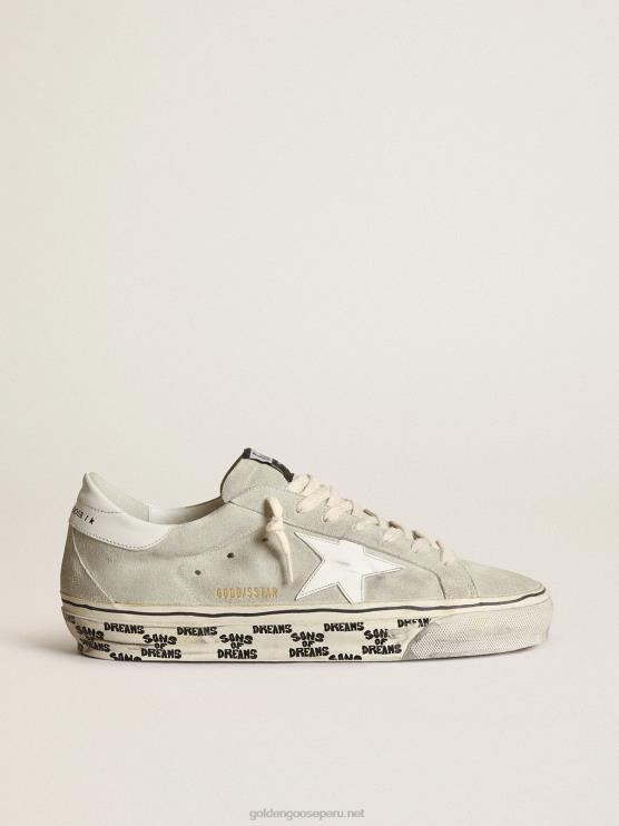 FDVPX533 Golden Goose hombres zapatillas super-star de ante gris hielo con estrella de piel blanca y refuerzo en el talón