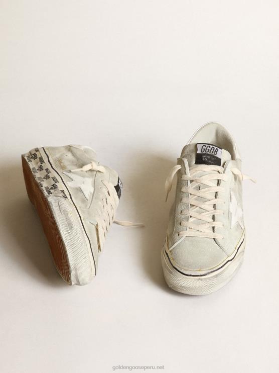 FDVPX533 Golden Goose hombres zapatillas super-star de ante gris hielo con estrella de piel blanca y refuerzo en el talón