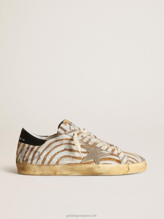FDVPX536 Golden Goose hombres zapatillas super-star de piel de potro con estampado de cebra y estrella de ante gris tórtola