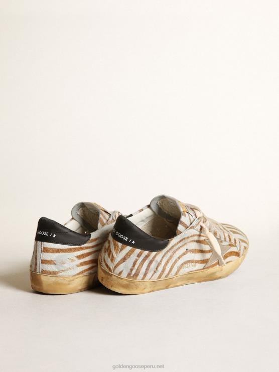 FDVPX536 Golden Goose hombres zapatillas super-star de piel de potro con estampado de cebra y estrella de ante gris tórtola