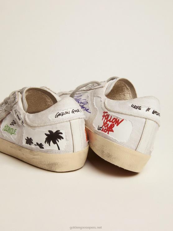 FDVPX552 Golden Goose hombres Zapatillas deportivas super-star dream maker en color blanco con construcción invertida y detalles multicolores ocultos