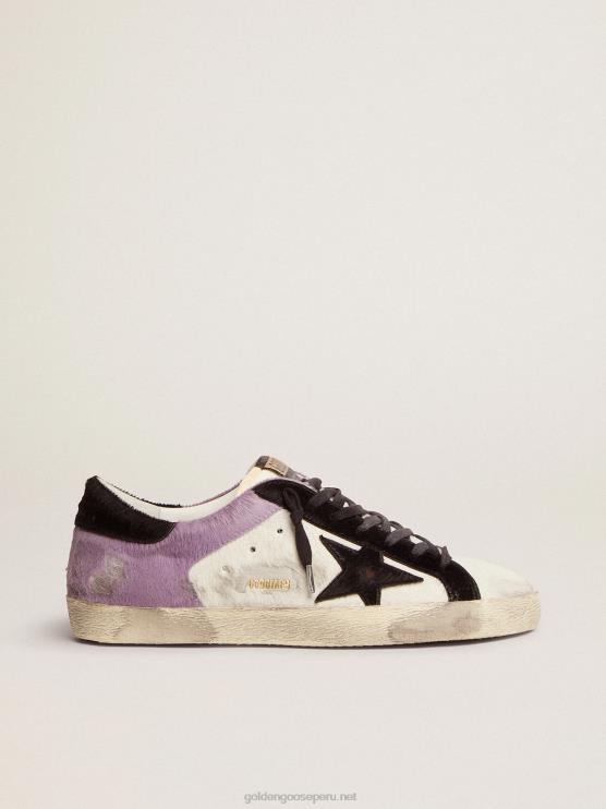 FDVPX556 Golden Goose hombres zapatillas super-star de piel de potro blanca y lila con inserciones de piel de potro negra