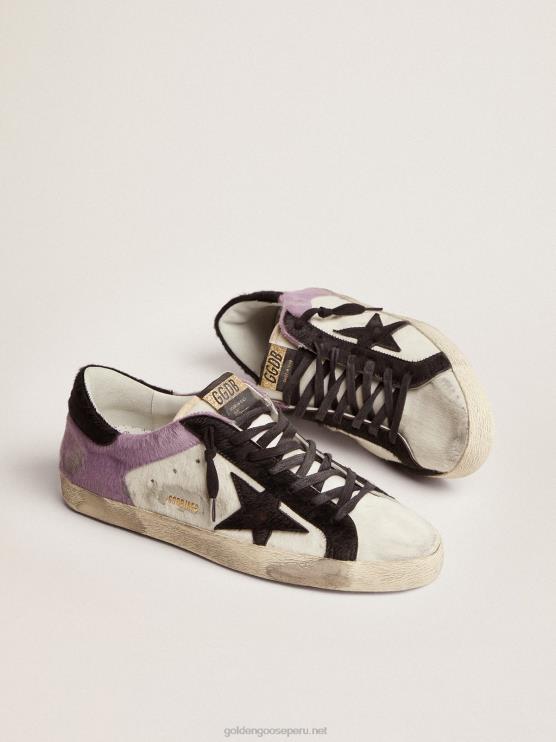 FDVPX556 Golden Goose hombres zapatillas super-star de piel de potro blanca y lila con inserciones de piel de potro negra