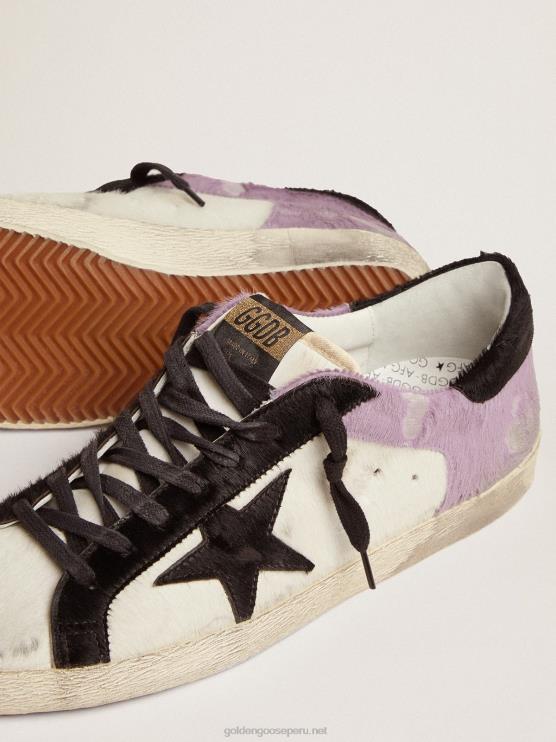 FDVPX556 Golden Goose hombres zapatillas super-star de piel de potro blanca y lila con inserciones de piel de potro negra