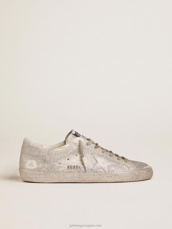 FDVPX571 Golden Goose hombres zapatillas super-star de piel plateada con polvo de purpurina por toda la superficie