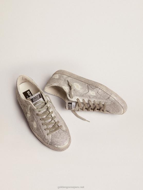 FDVPX571 Golden Goose hombres zapatillas super-star de piel plateada con polvo de purpurina por toda la superficie