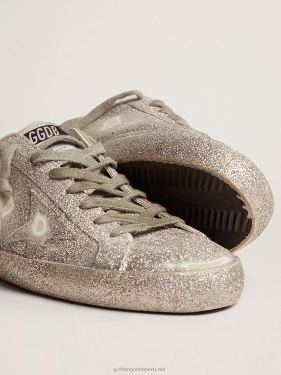 FDVPX571 Golden Goose hombres zapatillas super-star de piel plateada con polvo de purpurina por toda la superficie