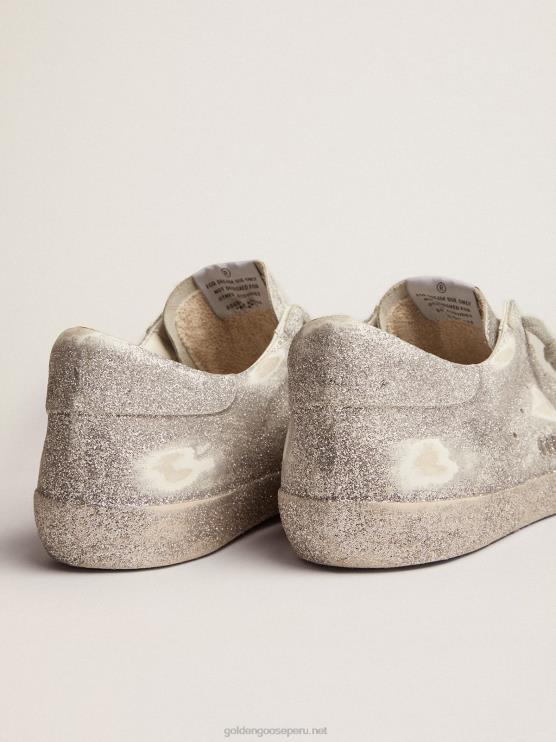 FDVPX571 Golden Goose hombres zapatillas super-star de piel plateada con polvo de purpurina por toda la superficie