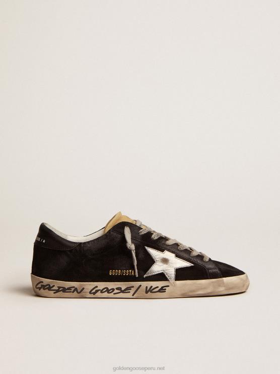 FDVPX574 Golden Goose hombres zapatillas super-star de ante negro con estrella de piel laminada plateada