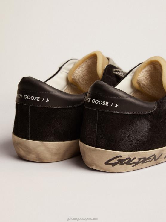FDVPX574 Golden Goose hombres zapatillas super-star de ante negro con estrella de piel laminada plateada