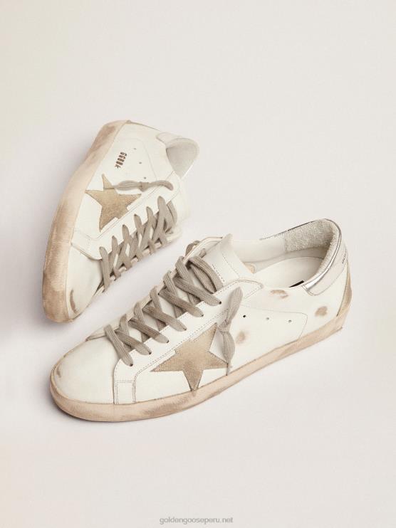 FDVPX575 Golden Goose hombres zapatillas super-star con tira plateada en el talón y letras con tachuelas metálicas