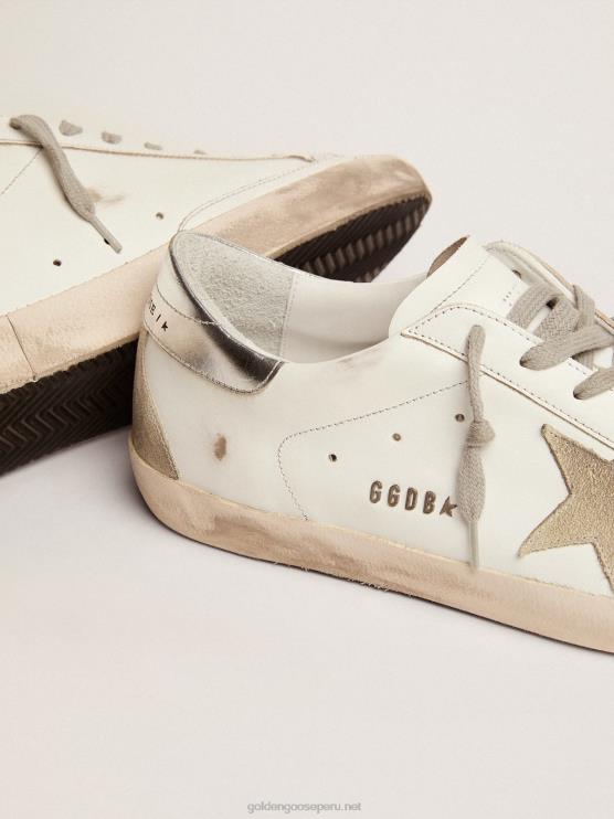 FDVPX575 Golden Goose hombres zapatillas super-star con tira plateada en el talón y letras con tachuelas metálicas