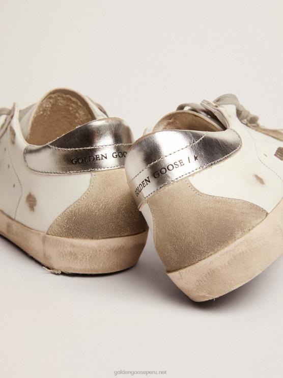 FDVPX575 Golden Goose hombres zapatillas super-star con tira plateada en el talón y letras con tachuelas metálicas