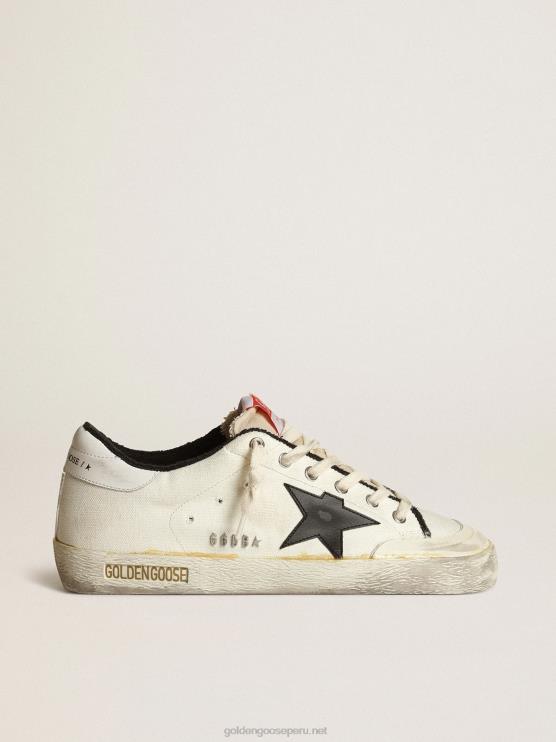 FDVPX576 Golden Goose hombres zapatillas deportivas super-star ltd de lona beige con estrella de piel negra y refuerzo del talón de piel blanca