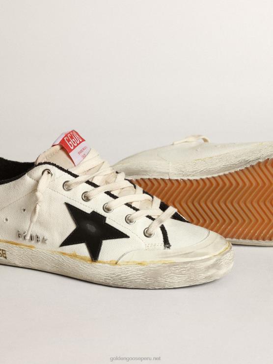 FDVPX576 Golden Goose hombres zapatillas deportivas super-star ltd de lona beige con estrella de piel negra y refuerzo del talón de piel blanca