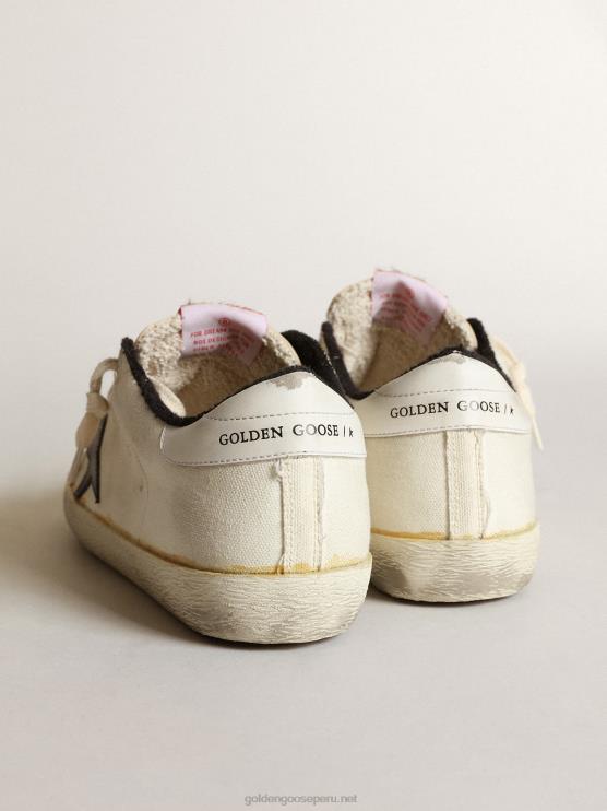 FDVPX576 Golden Goose hombres zapatillas deportivas super-star ltd de lona beige con estrella de piel negra y refuerzo del talón de piel blanca