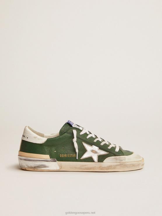 FDVPX580 Golden Goose hombres zapatillas super-star de piel verde y multi-foxing