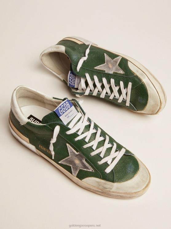 FDVPX580 Golden Goose hombres zapatillas super-star de piel verde y multi-foxing