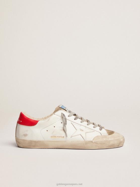 FDVPX591 Golden Goose hombres zapatillas super-star con refuerzo de cuero rojo en el talón y forro de borrego