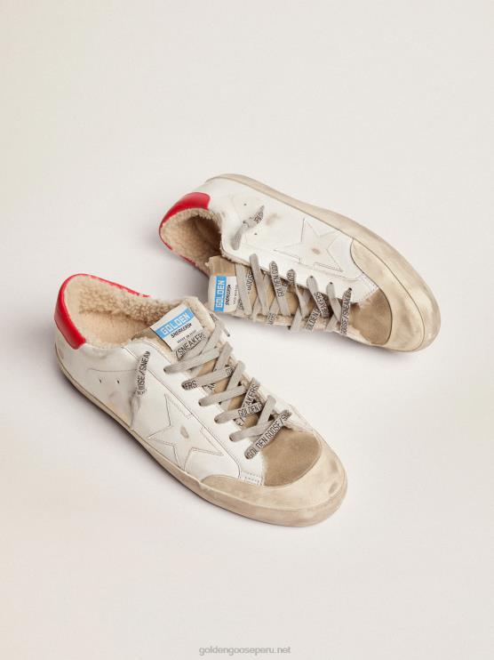 FDVPX591 Golden Goose hombres zapatillas super-star con refuerzo de cuero rojo en el talón y forro de borrego