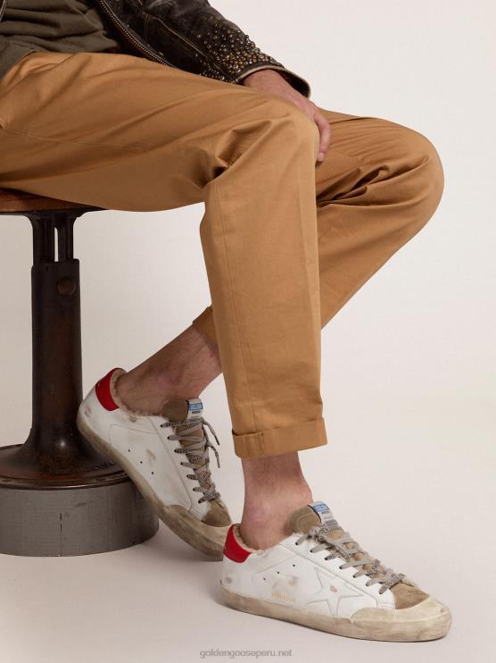 FDVPX591 Golden Goose hombres zapatillas super-star con refuerzo de cuero rojo en el talón y forro de borrego