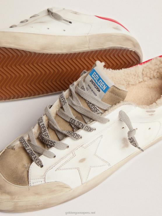 FDVPX591 Golden Goose hombres zapatillas super-star con refuerzo de cuero rojo en el talón y forro de borrego