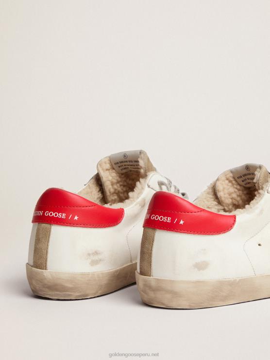 FDVPX591 Golden Goose hombres zapatillas super-star con refuerzo de cuero rojo en el talón y forro de borrego
