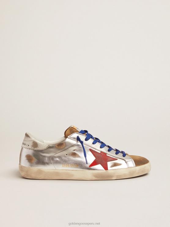 FDVPX597 Golden Goose hombres zapatillas super-star de piel laminada y ante con estrella roja