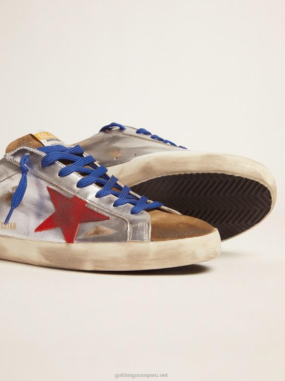FDVPX597 Golden Goose hombres zapatillas super-star de piel laminada y ante con estrella roja