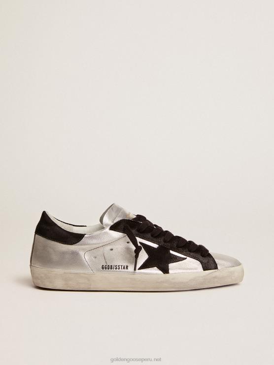FDVPX624 Golden Goose hombres zapatillas super-star de piel plateada con inserciones en contraste