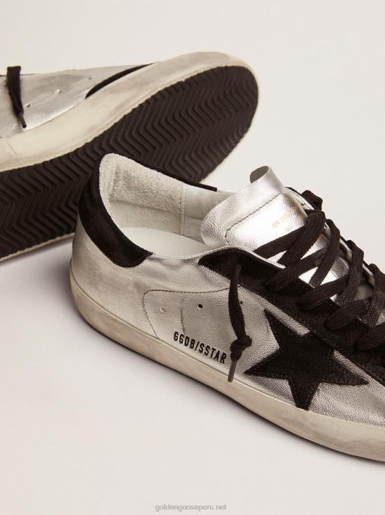 FDVPX624 Golden Goose hombres zapatillas super-star de piel plateada con inserciones en contraste