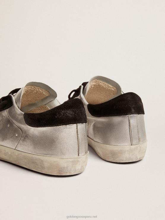 FDVPX624 Golden Goose hombres zapatillas super-star de piel plateada con inserciones en contraste