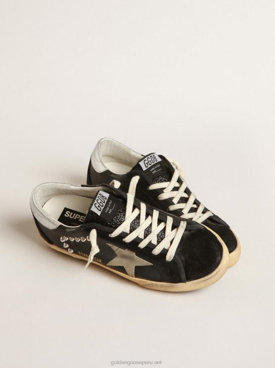 FDVPX628 Golden Goose hombres superestrella de piel y ante negro con tachuelas plateadas