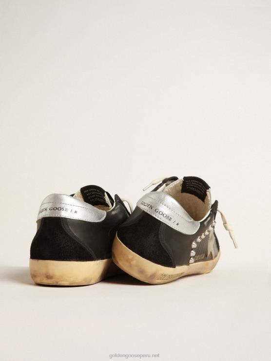 FDVPX628 Golden Goose hombres superestrella de piel y ante negro con tachuelas plateadas