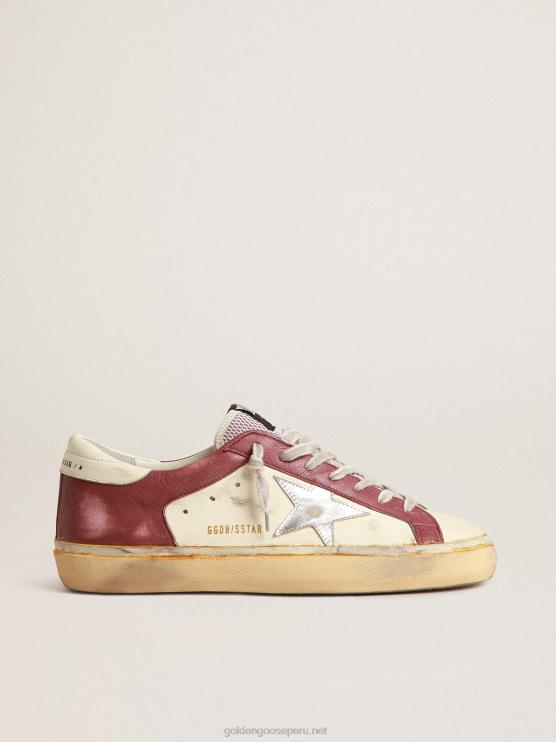 FDVPX633 Golden Goose hombres superestrella de napa con inserciones burdeos y estrella plateada