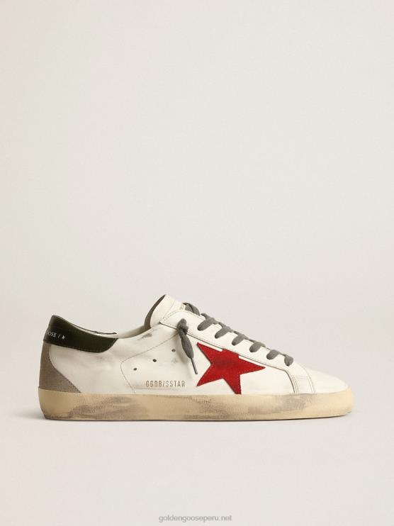 FDVPX648 Golden Goose hombres superestrella con estrella de ante rojo y refuerzo del talón de piel verde
