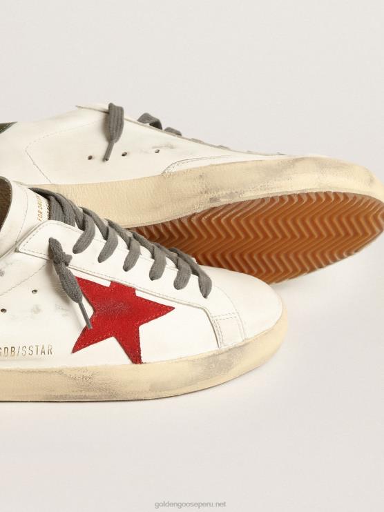 FDVPX648 Golden Goose hombres superestrella con estrella de ante rojo y refuerzo del talón de piel verde