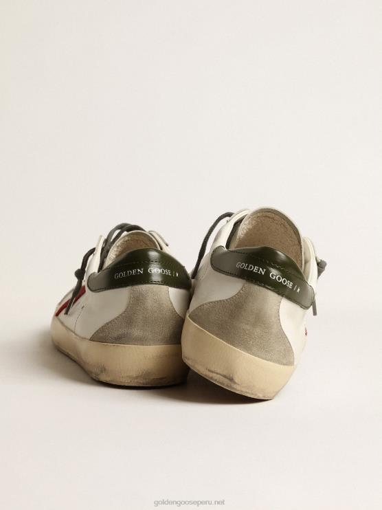 FDVPX648 Golden Goose hombres superestrella con estrella de ante rojo y refuerzo del talón de piel verde
